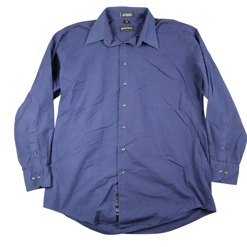CONTE di MILANO Men's Navy Blue Long Sleeve‎ Button Down Dress Shirt 16.5 34/35